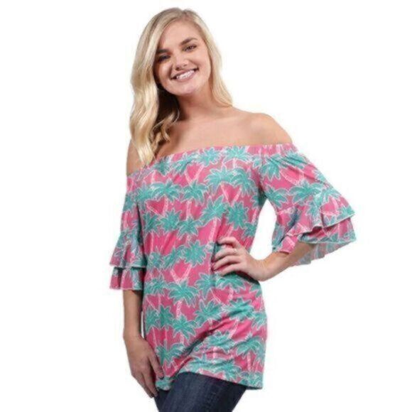 NWT Simply Southern collection off shoulder Sass Top Palm size small - Picture 1 of 13